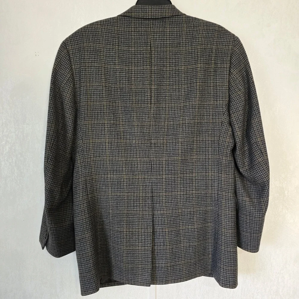 Jos A Bank Mens 40R Houndstooth Wool Blazer Sport Coat 2 Button Brown Gray Green